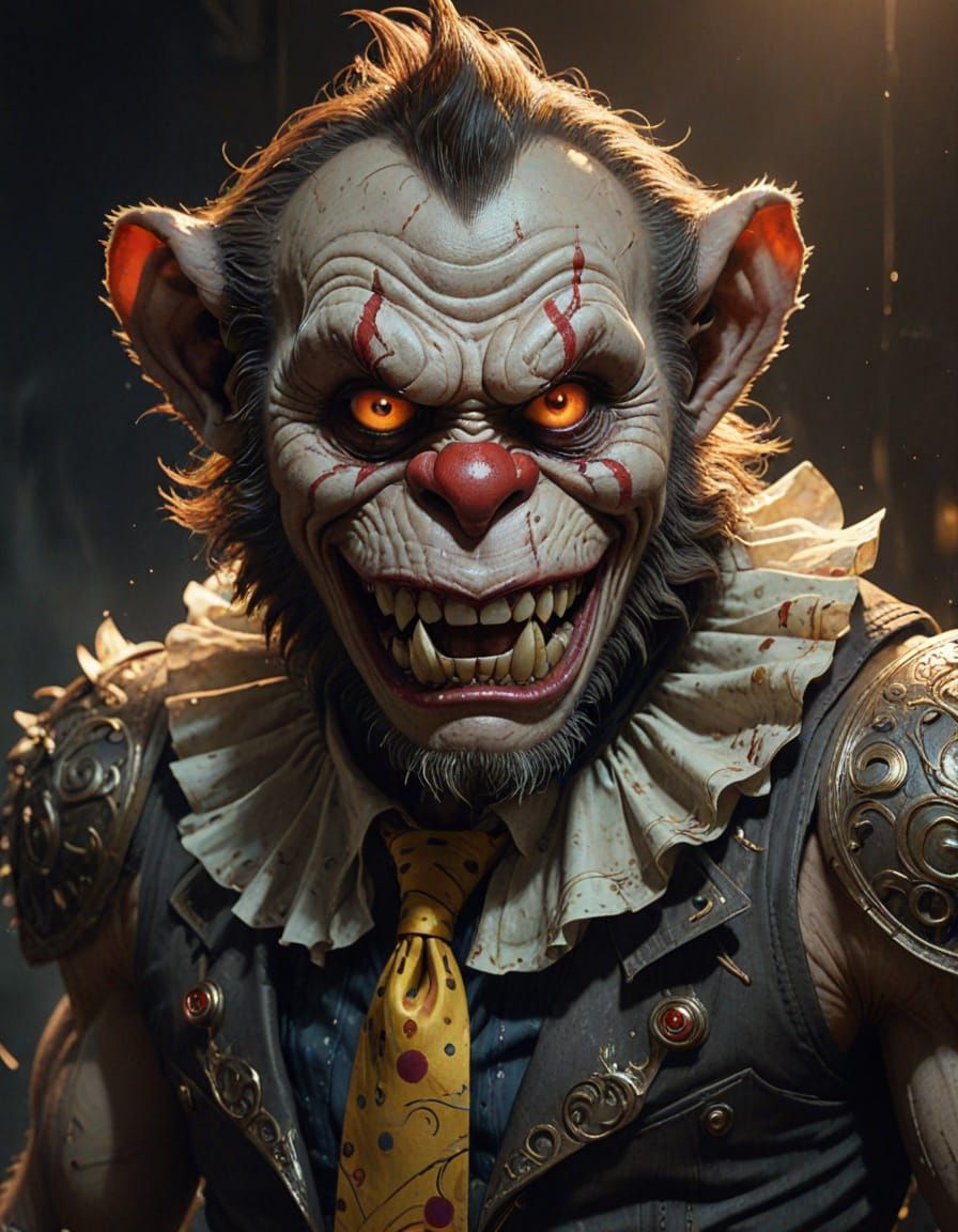 Grotesque Clown-Monkey Hybrid in Dark Art Nouveau Style