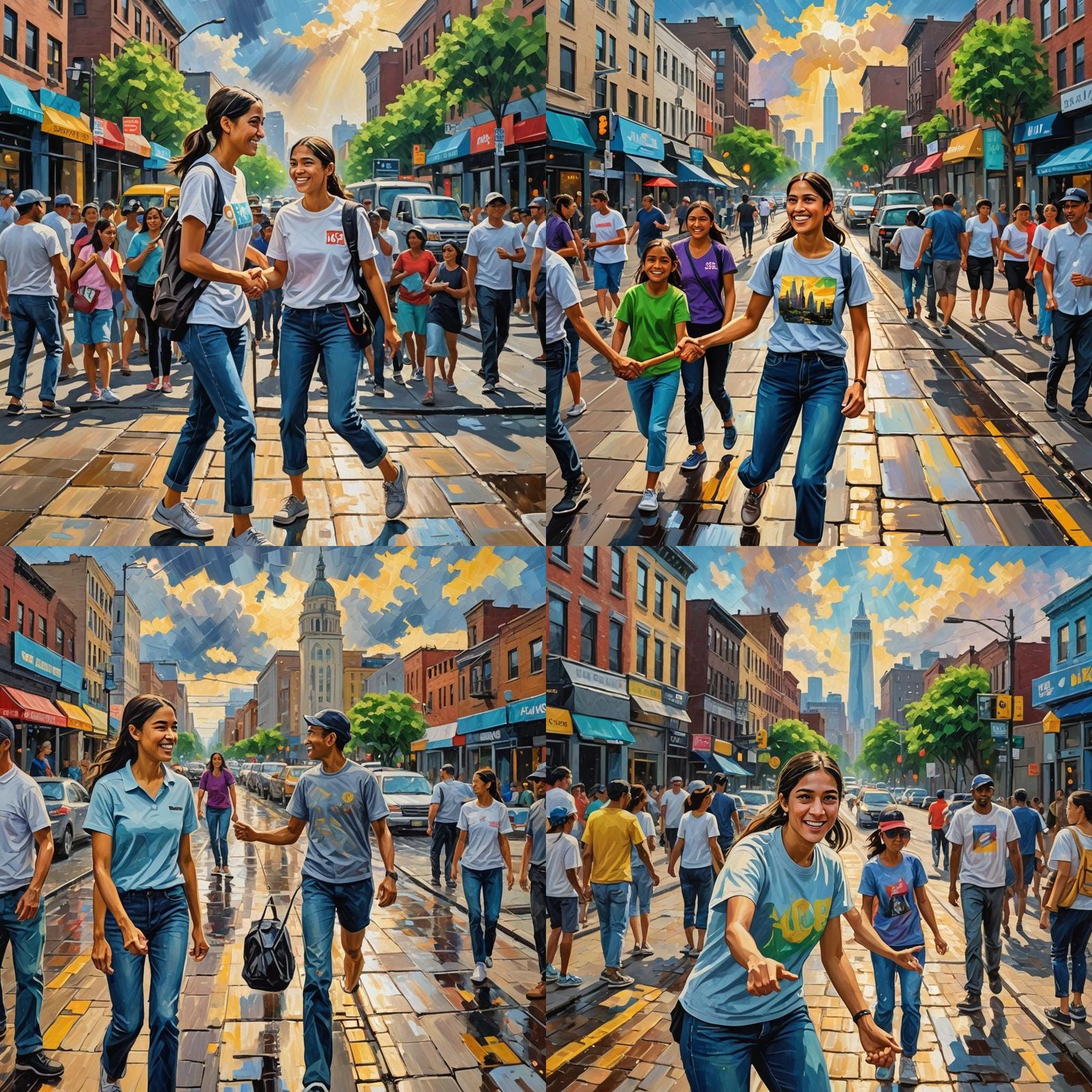 AOC Campaigning, Neo-Impressionist Oil Painting