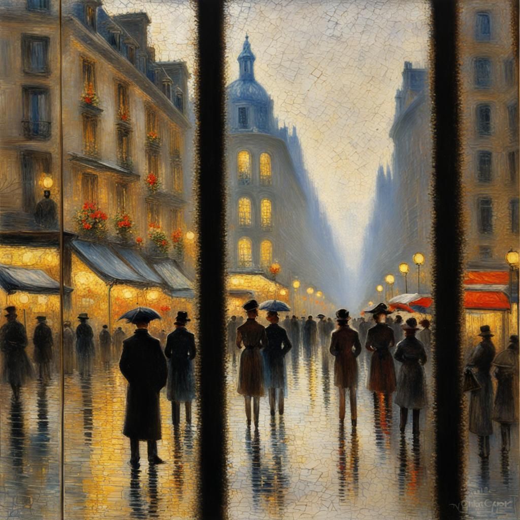 Cityscape Through Cracked Glass: Post-Impressionist Style