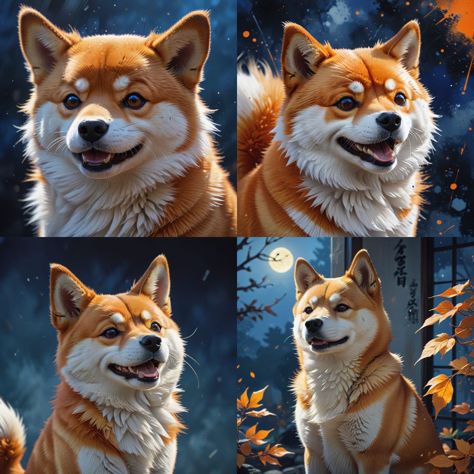 Surreal Anime-Inspired Shiba Inu in Deep Blue Background