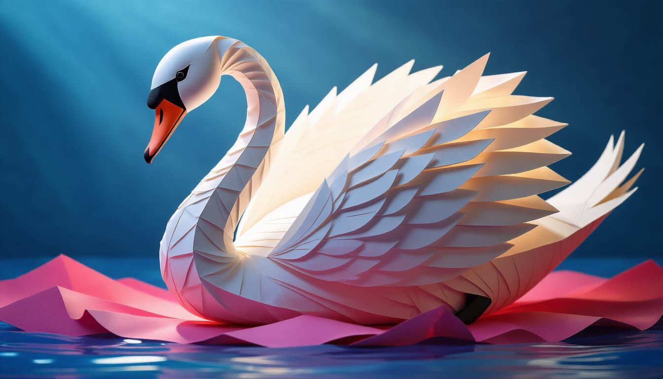 Fantastical Paper Swan in Kirigami Style