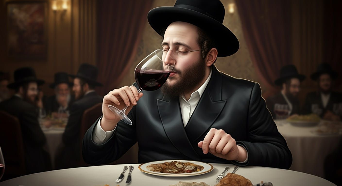 Hasidic Gentleman Sips Wine with Dignified Air