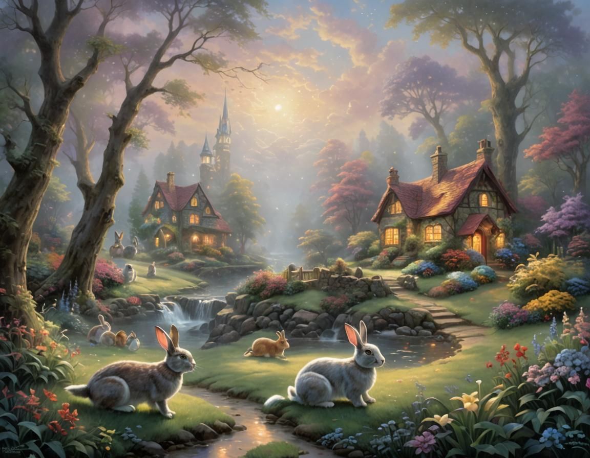 Ethereal Rabbits in Hyperdetailed Fantasy Landscape