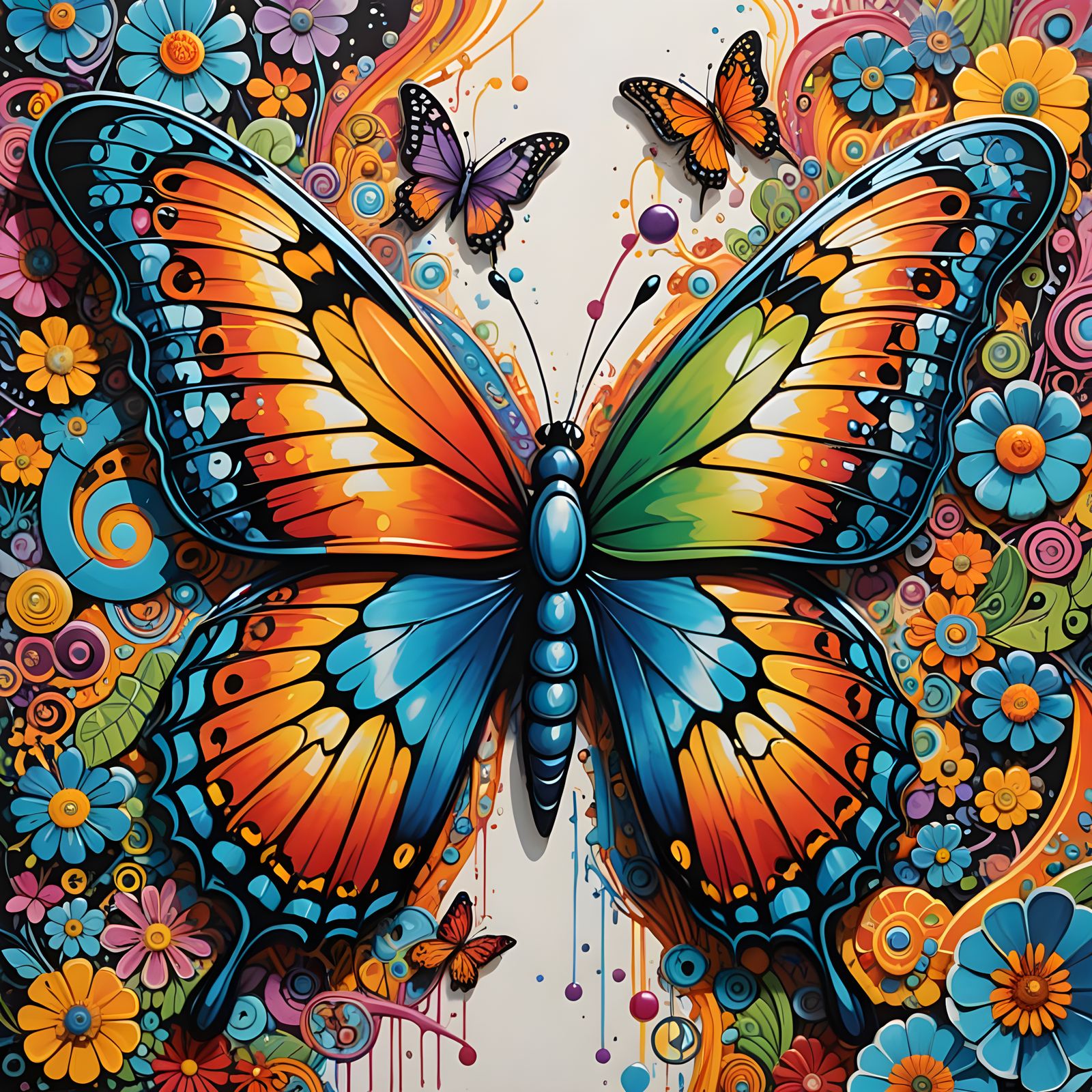 Vibrant Butterfly Graffiti in Hyper-Realistic Style