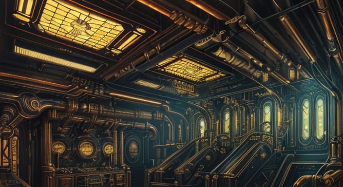 Steampunk Spaceship Awaits in Golden Twilight