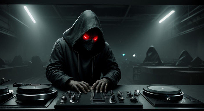 Gritty Post-Apocalyptic DJ Scene in a Neon-Drenched Abandone...
