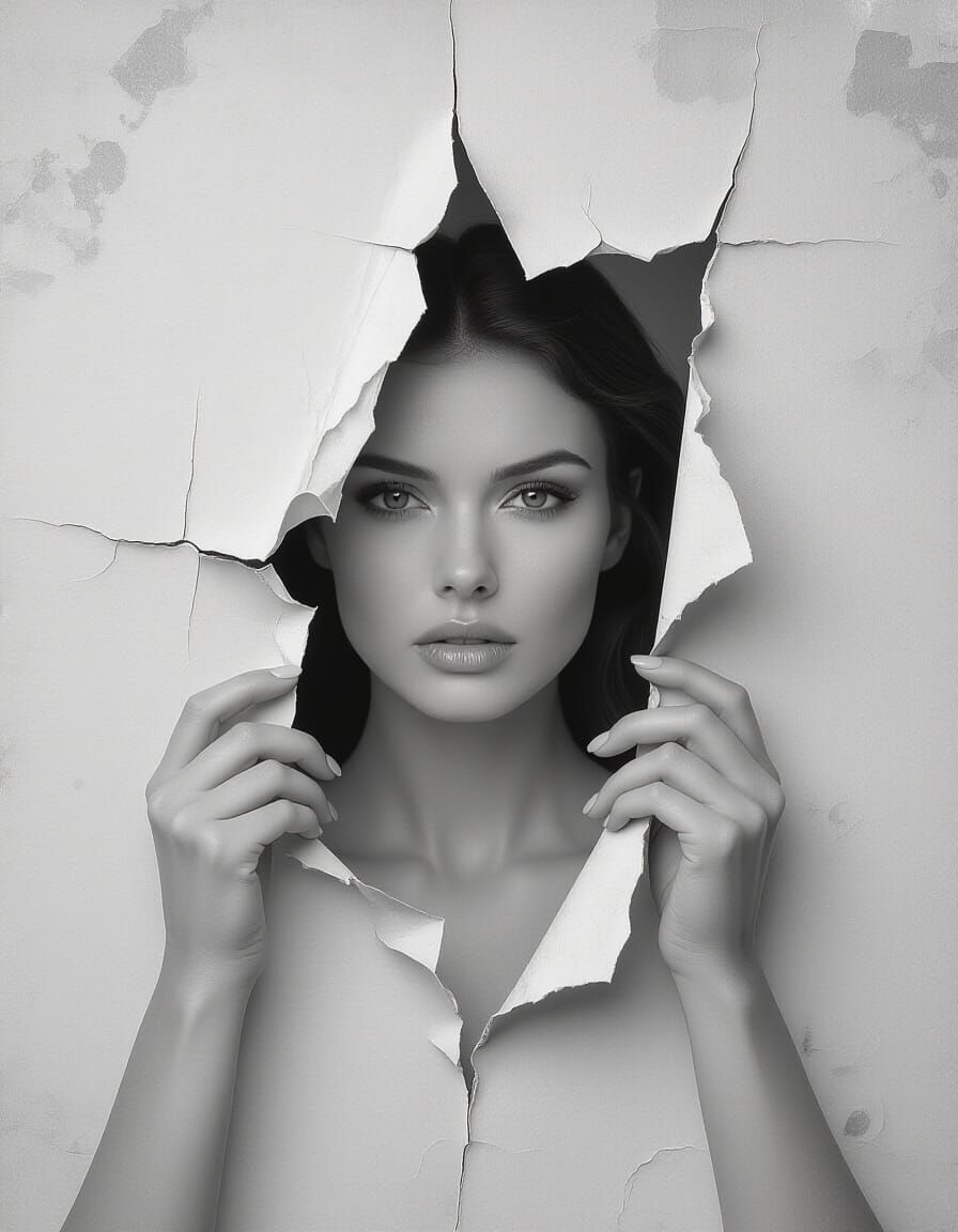 Surreal Photo of Woman Tearing Open Time