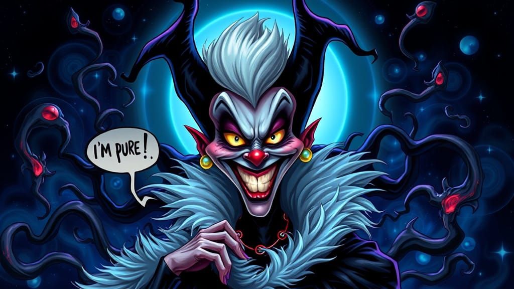 Surreal Cartoon of Cruella D'Vil as a Dark Magical Icon