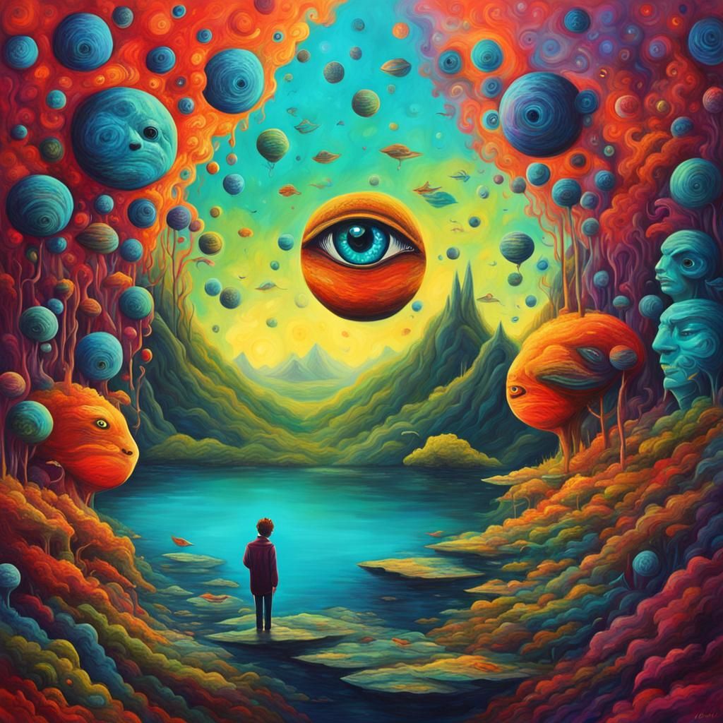 Vibrant Surreal Fantasy: An Epic Watchful Scene