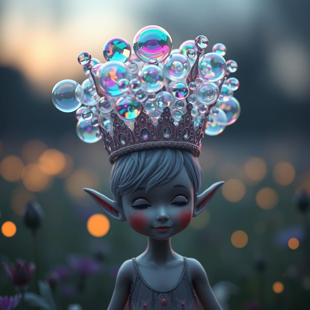 Iridescent Bubble Crown on Forest Sprite
