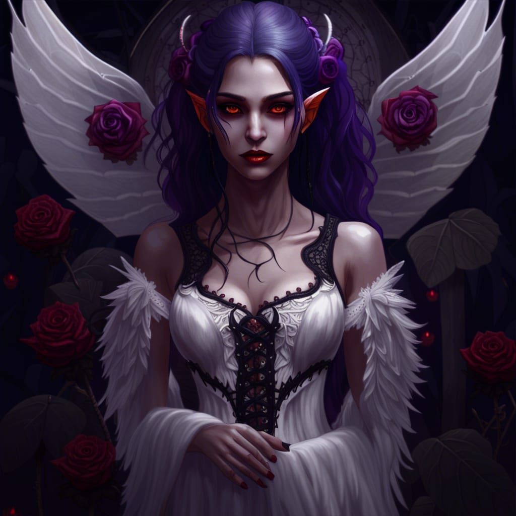 Purple-Haired Vampire Elf in Moonlight