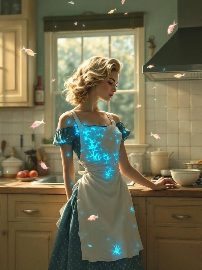 Surreal Domestic Fantasy with Retro Elegance