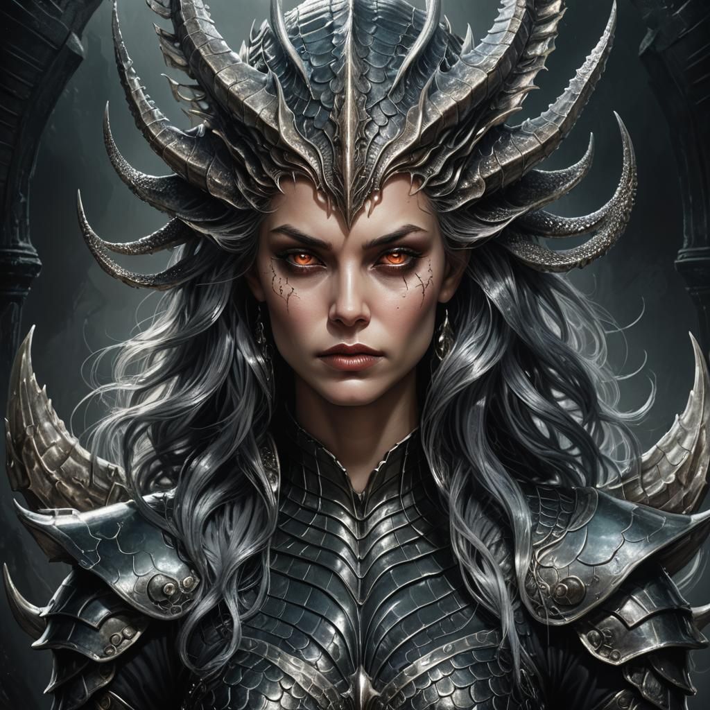 Ethereal Mermaid Demon in H.R. Giger-Inspired Armor