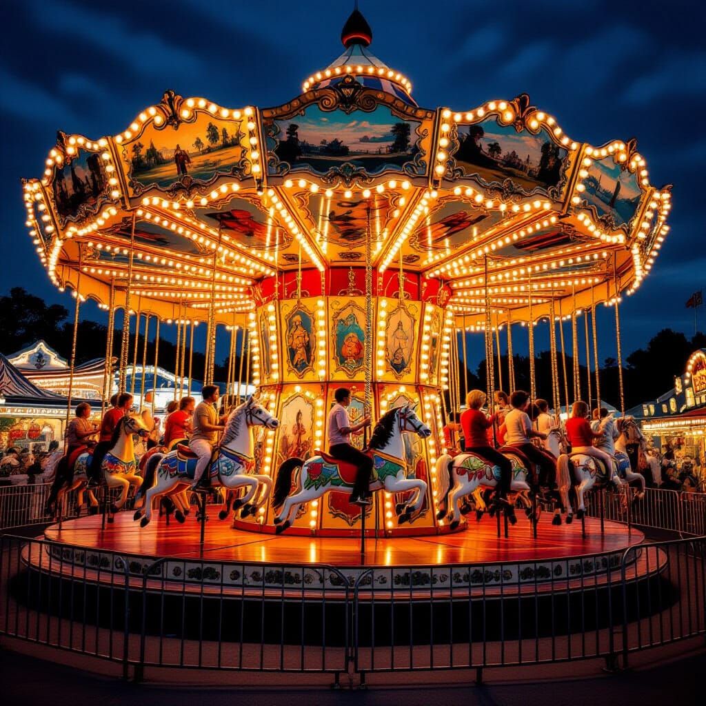 Night Fairground Carousel with Mythical Creatures