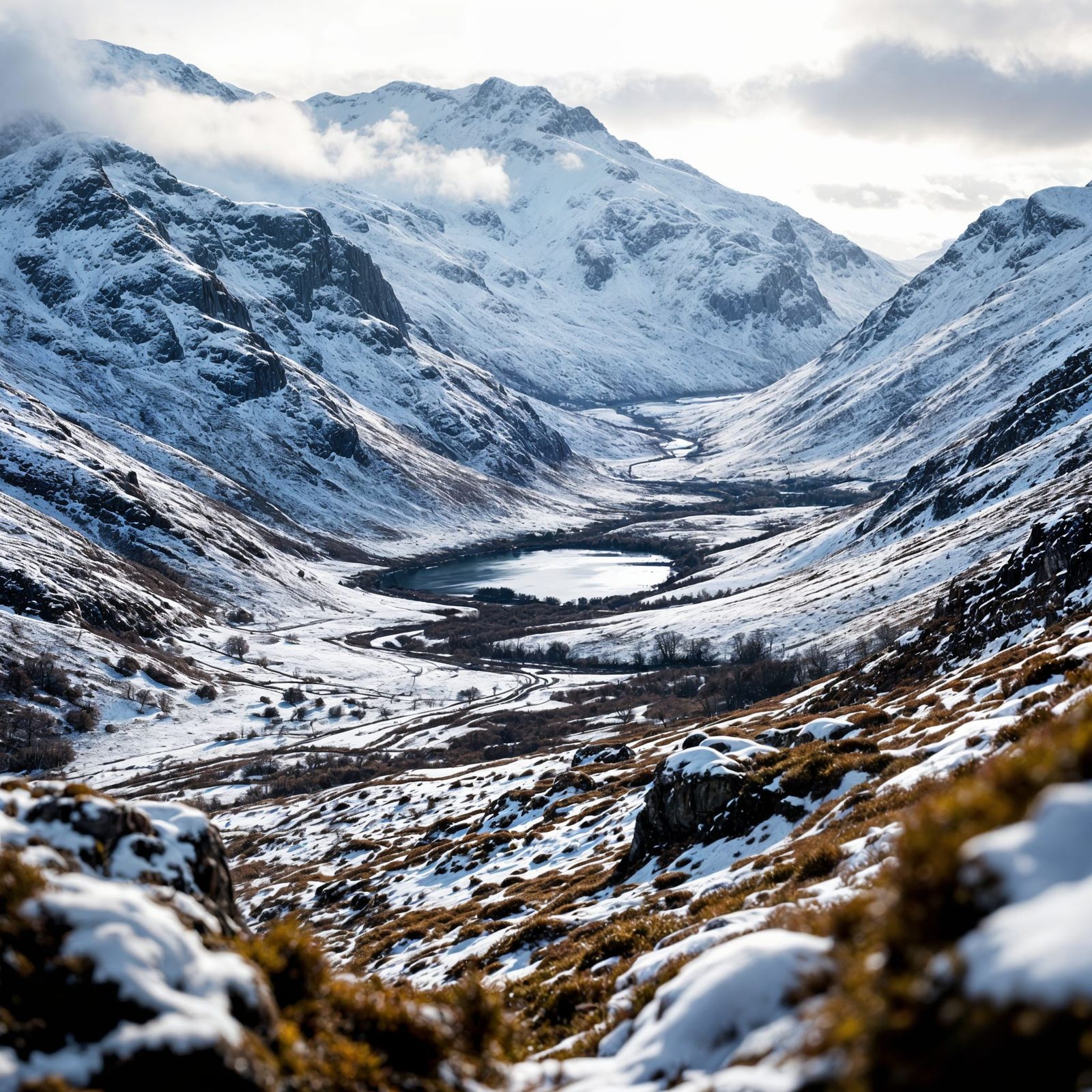 Breathtaking UK Highlands Landscape in Snowy Serenity