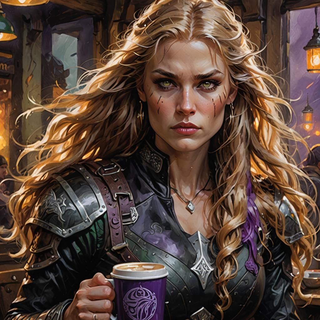 Valkyrie Biker Portrait in Frazetta Fantasy Style