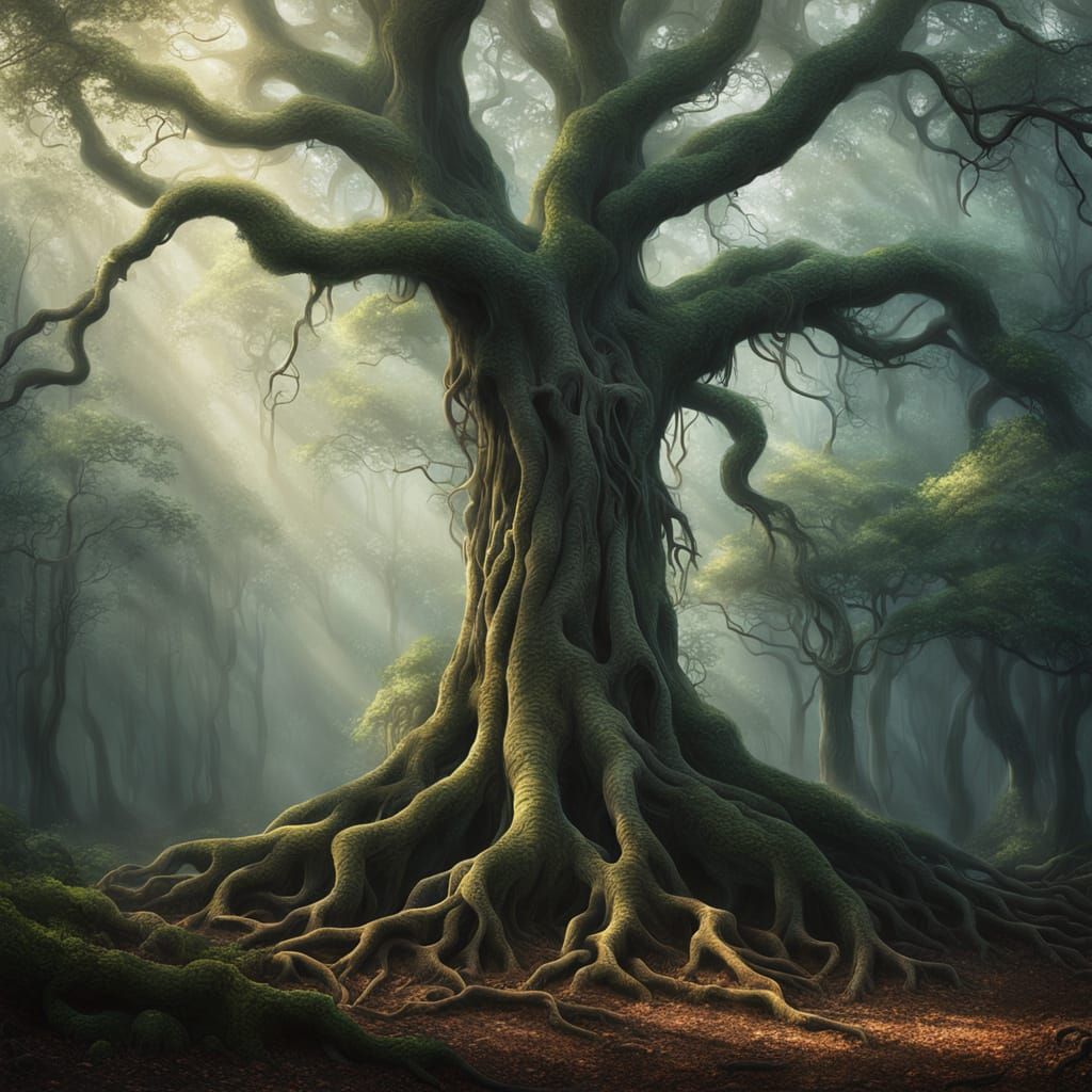 Surreal Forest Portrait in Oil Painting Style