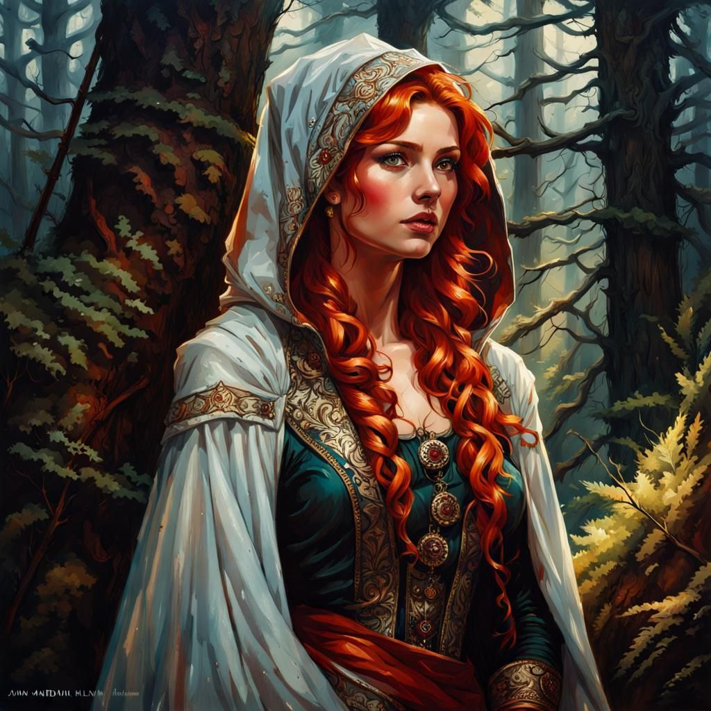 Mysterious Tatar Woman Portrait in Dark Forest
