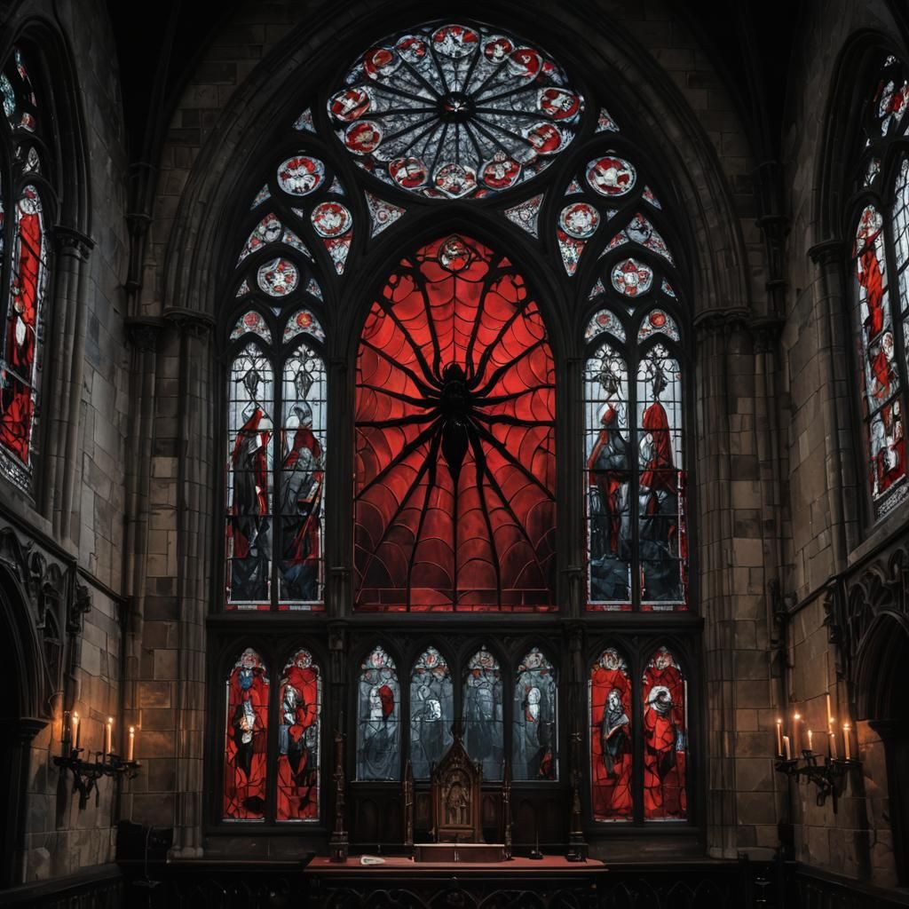 Sinister Gothic Vampire Church with Stained Glass