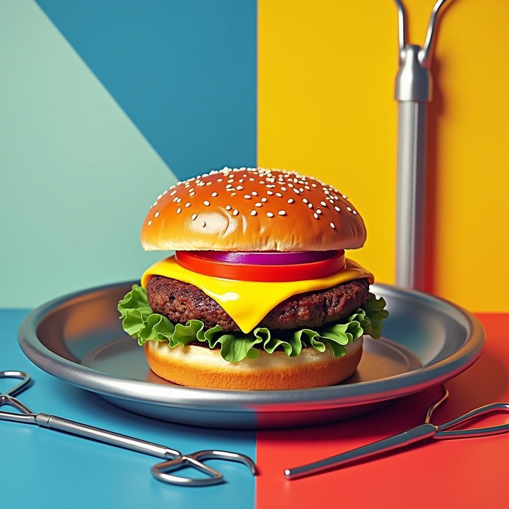 Cheeseburger at the Dentist in Pop Art Style