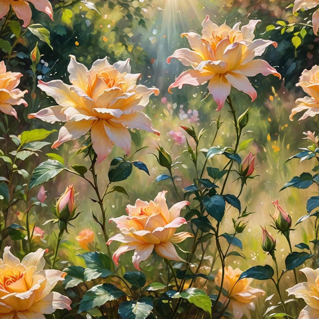 Rose and Lily Dance: An Impressionist Garden Painting