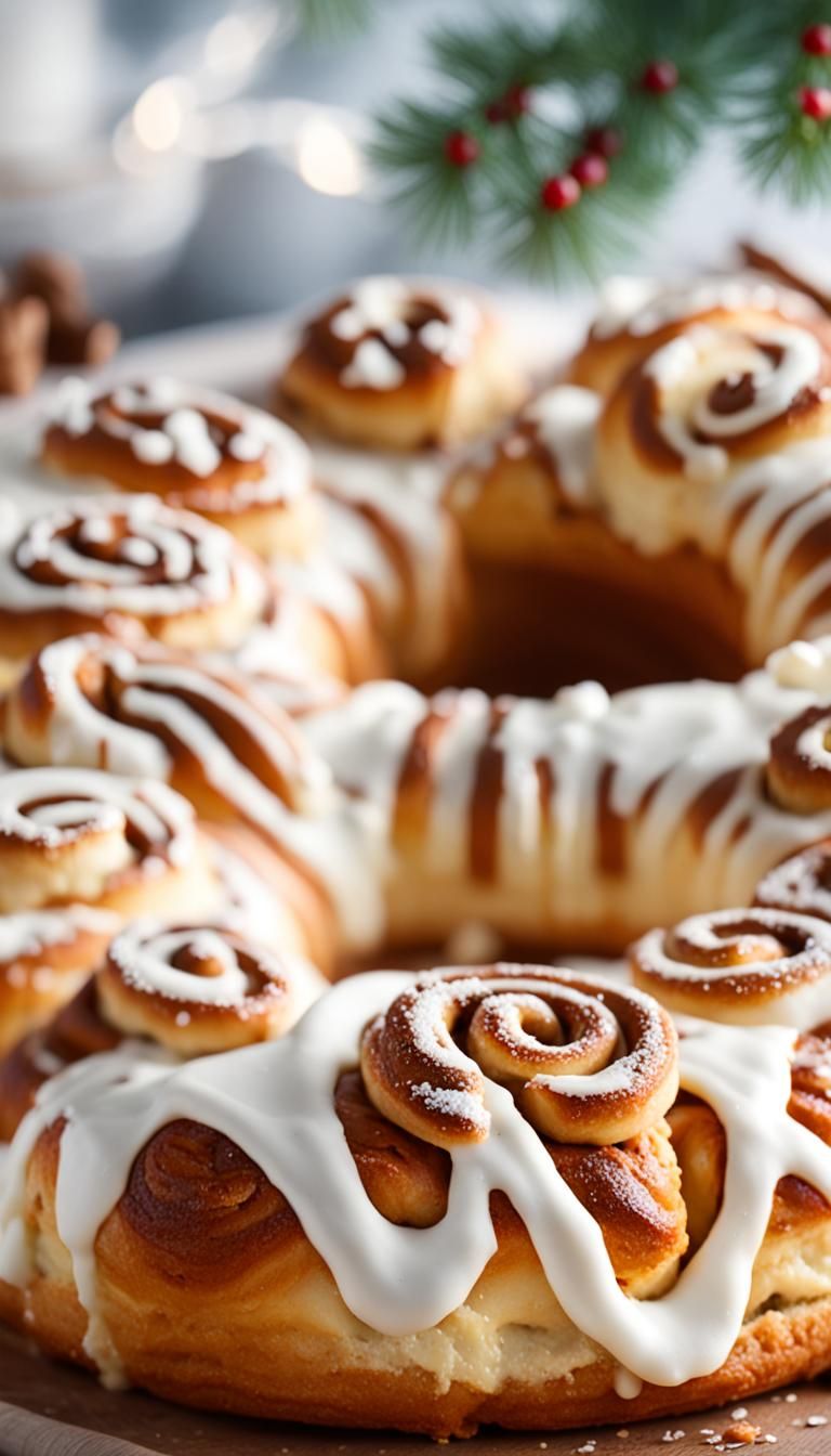 Cinnamon Roll Wreath in Bakery, Professional Food Photograph...