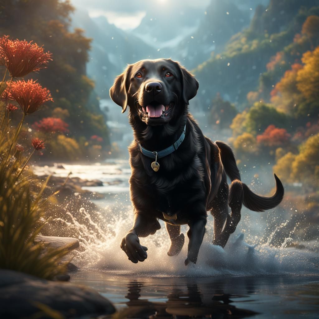 Labrador Retriever Having Fun: Detailed Matte Painting