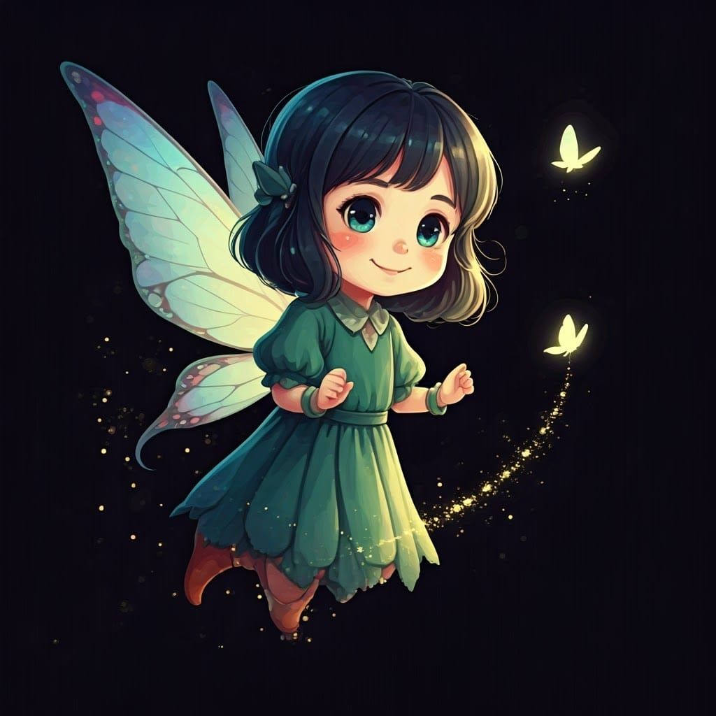 Cute Fairy Girl with Butterflies in Anime Style