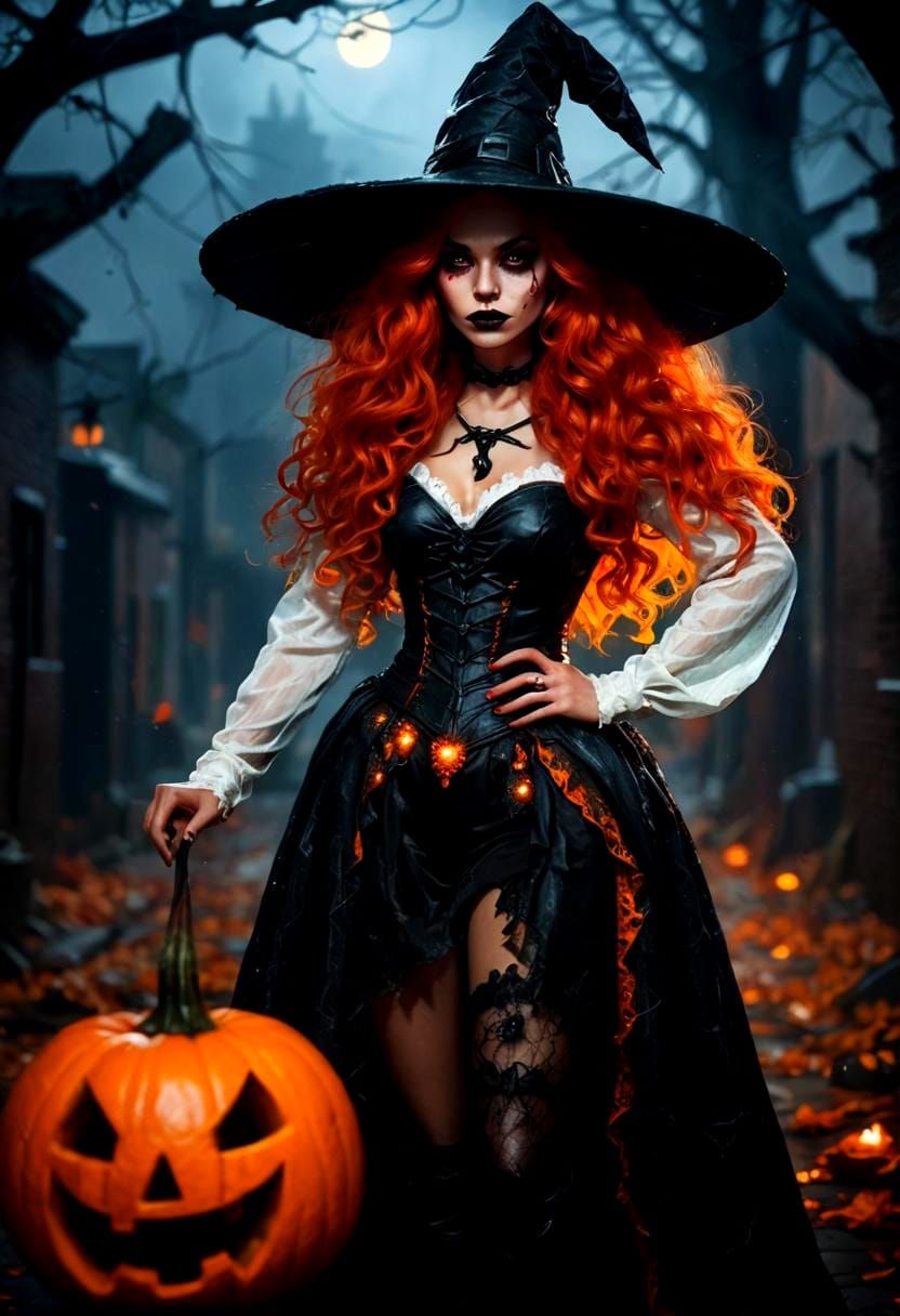 Festive Woman in Halloween Outfit