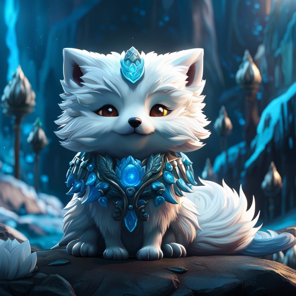 Chibi Arctic Fox: Detailed Fantasy Concept Art