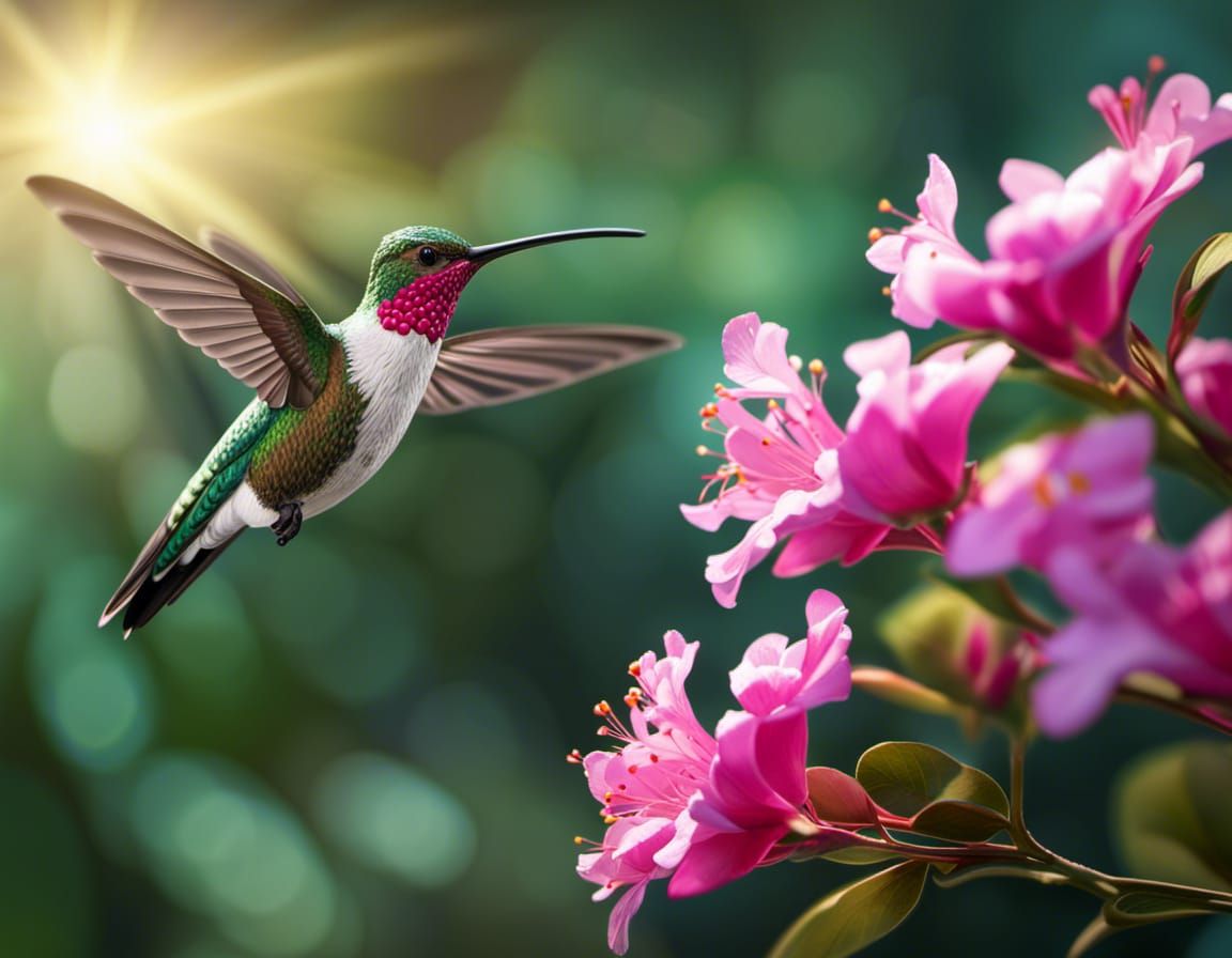 Hummingbird Above Oleander in Photorealistic Fantasy Style