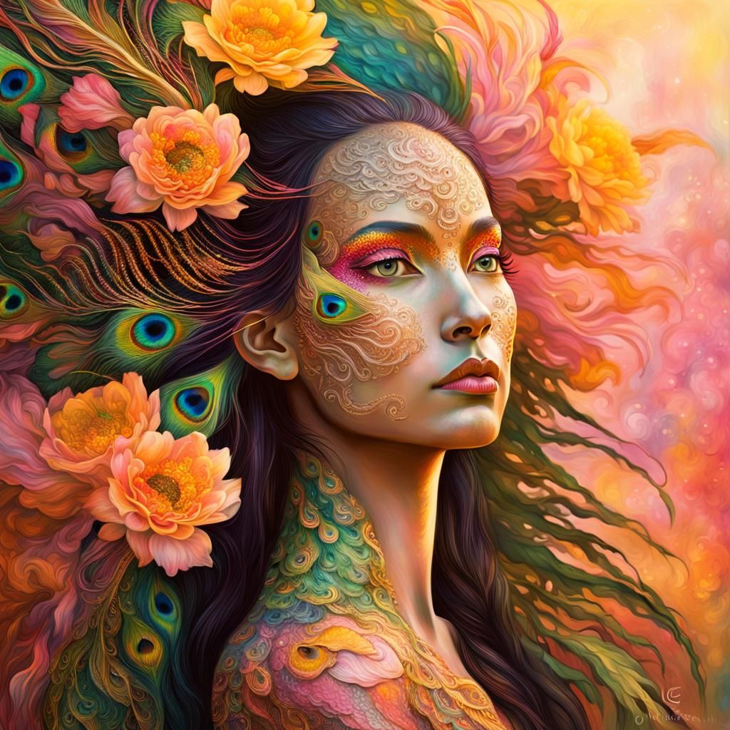 Dragon Peacock Woman in Abstract Expressionism