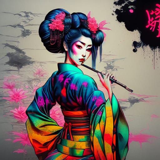 Synthwave Woman Portrait in Oil Painting Style