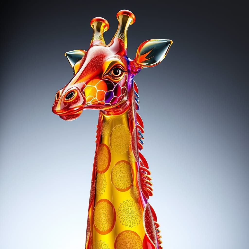 Hyper-Realistic Glass Giraffe Sculpture in Vibrant Colors