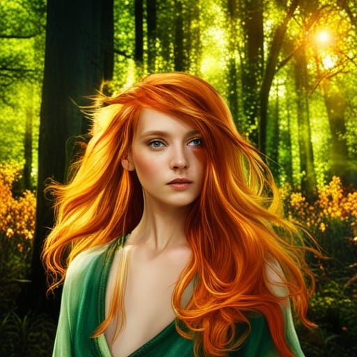 Beautiful Fairycore Pixie in Golden Forest, Digital Art