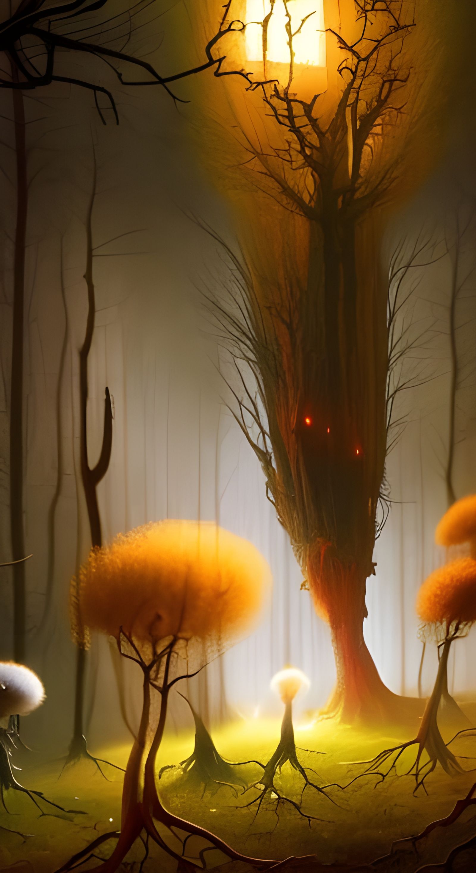 Bioluminescent Wraiths in Haunted Anthropomorphic Forest