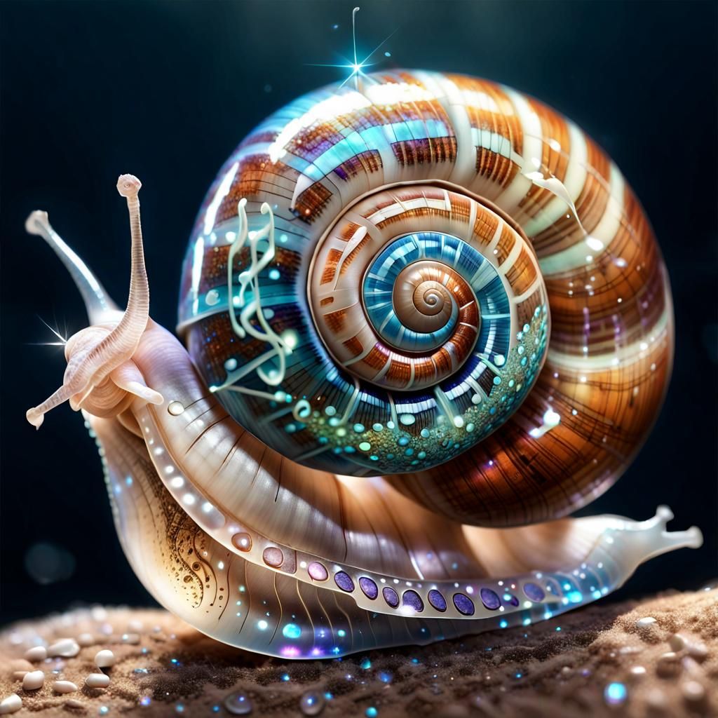 Bioluminescent Musical Snail Shell in Hyperrealistic Digital...