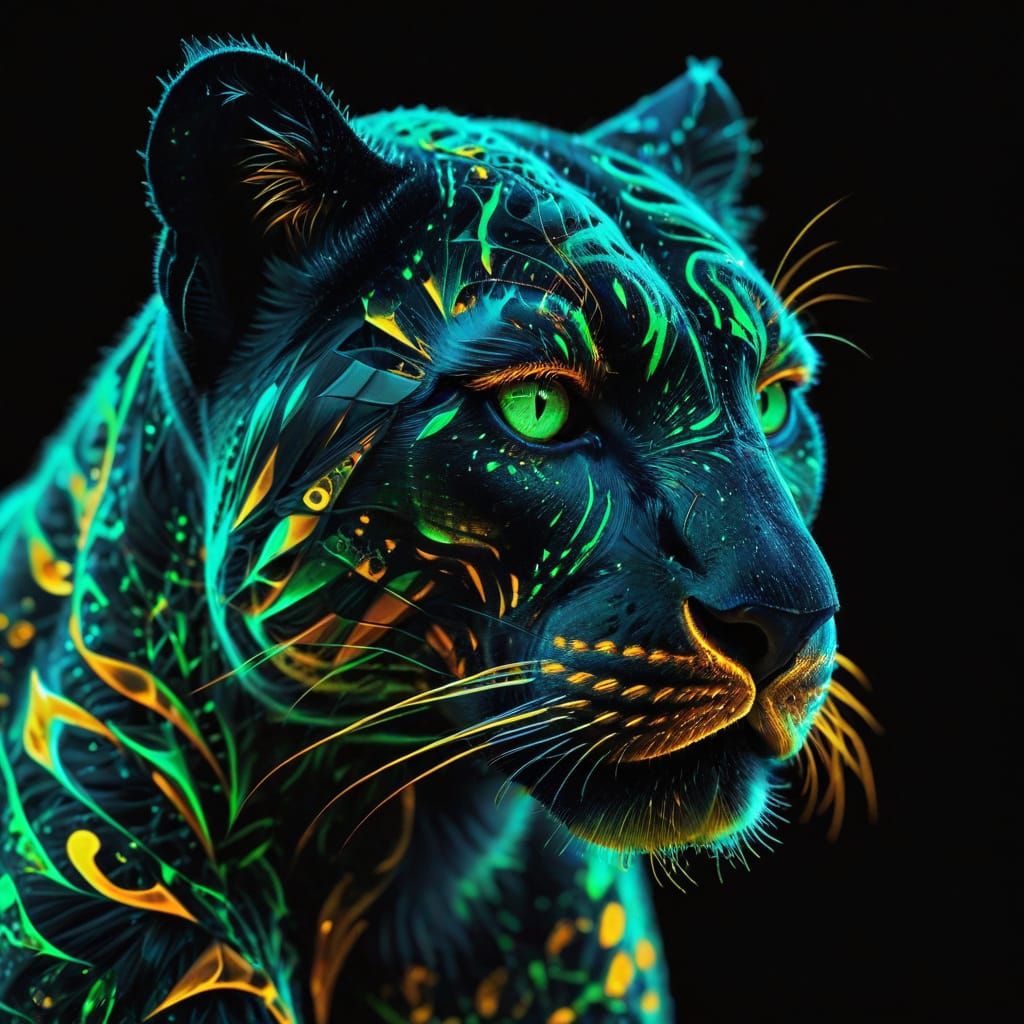 Fractal Panther in Neon Green and Orange
