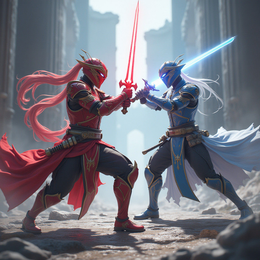 Anime Warriors Duel with Lightsabers in 3D Art