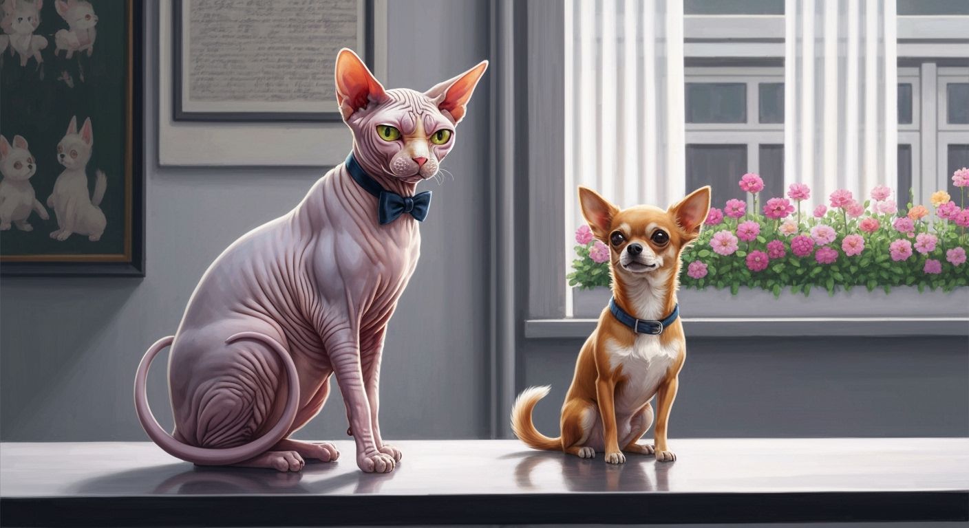 Sphynx Cat Disdains Chihuahua in Modern Home