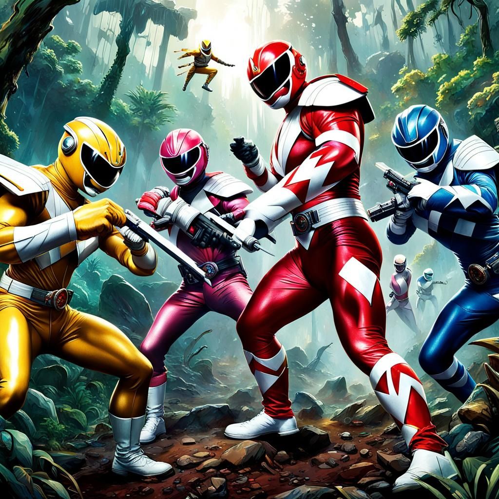 Power Rangers Duel with The Rock in Jungle