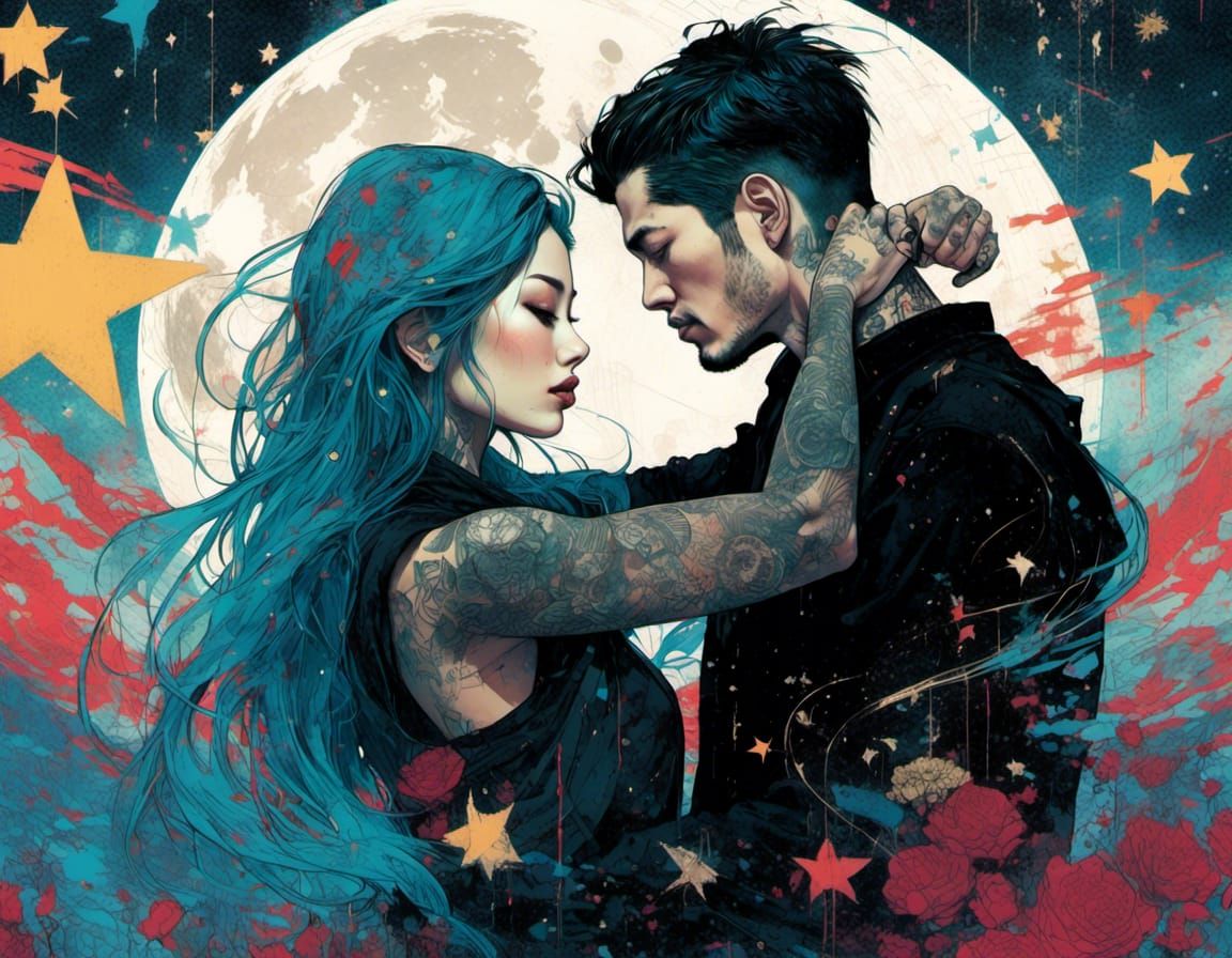 Starry Lovers: Double Exposure Collage Art