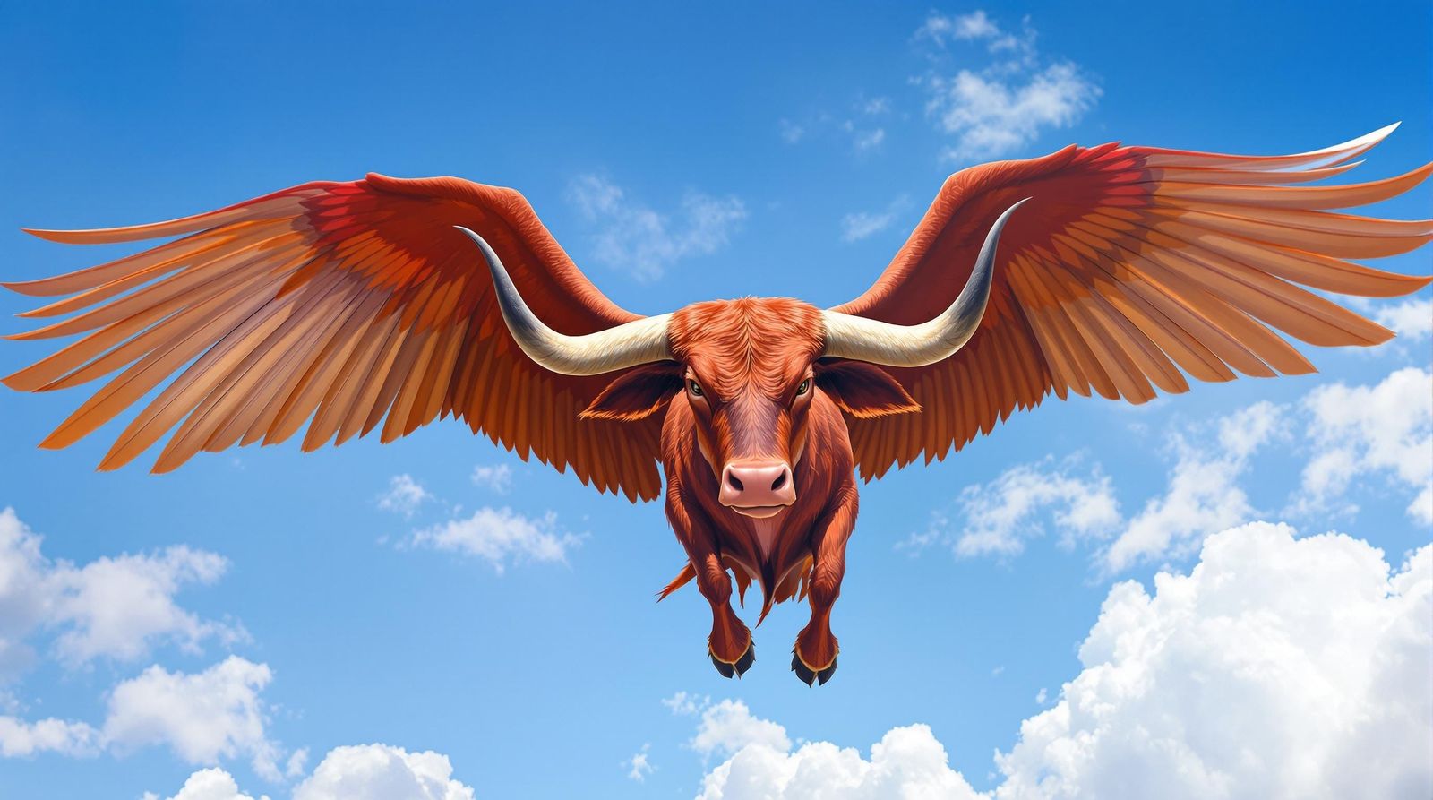 Majestic Red Bull in Flight