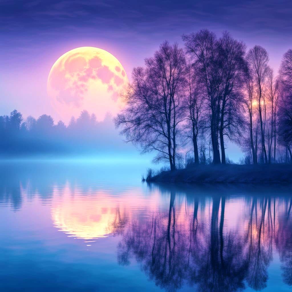 Blue Moon Over Tranquil Natural Landscape