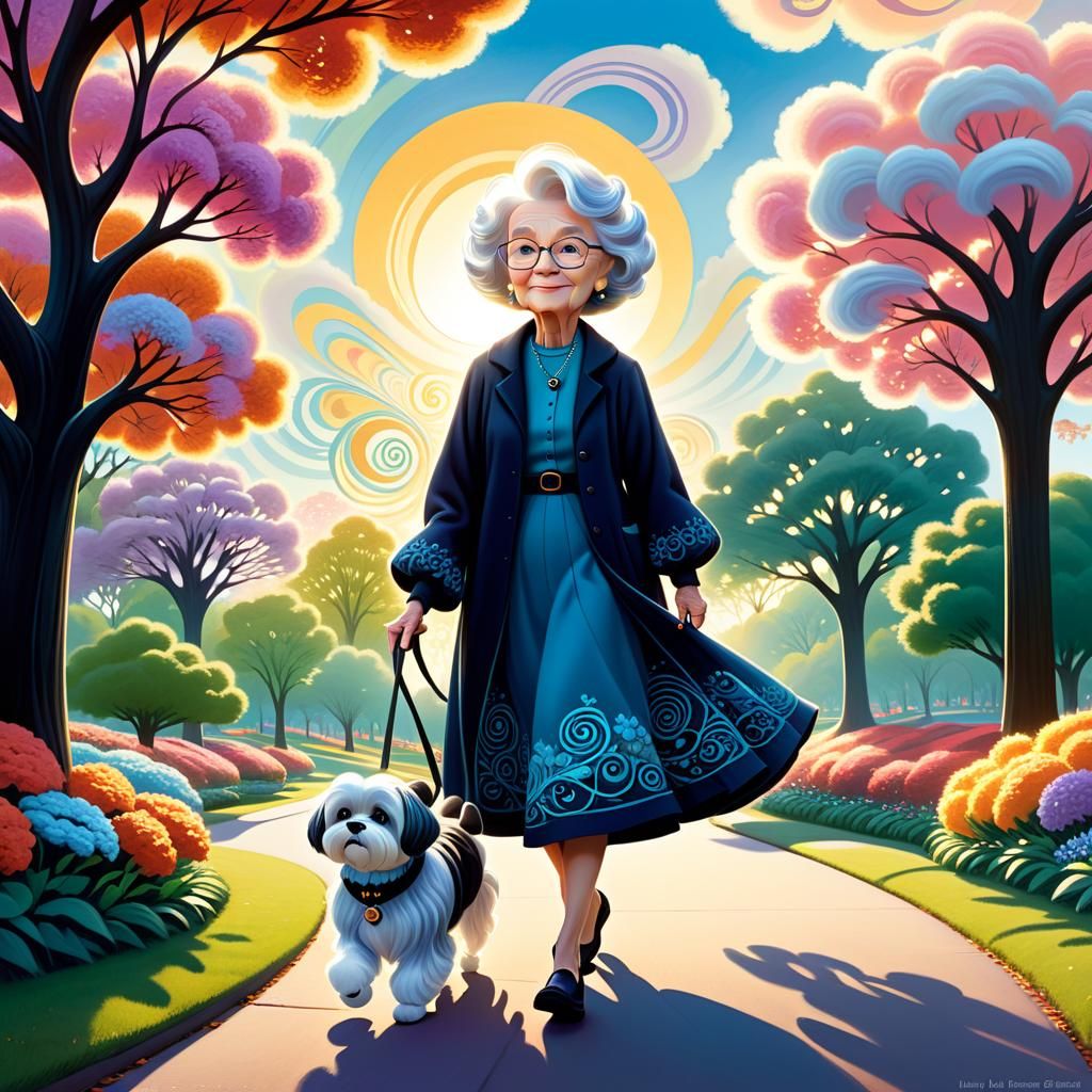 Grandma Taking Ping Pong for His Ritual Morning Walk