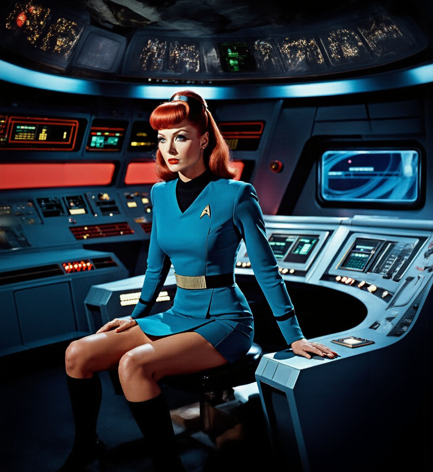 Elegant Starfleet Officer in Retro Futuristic Sci-Fi