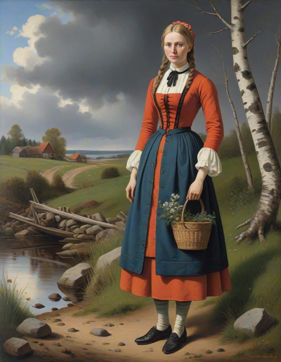 Nordic Woman in 1870s Folk Art Style