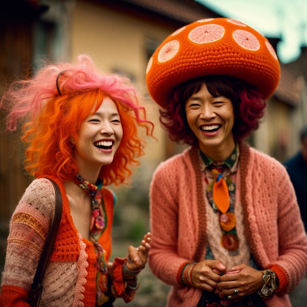 Boho Punk Women with Magic Mushrooms, Art Nouveau
