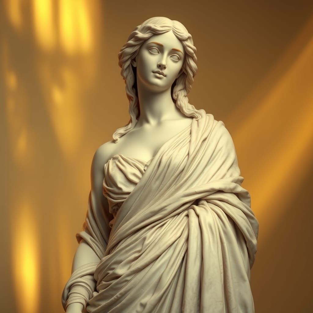 Elegant Neoclassical Woman Statue in Soft Golden Light