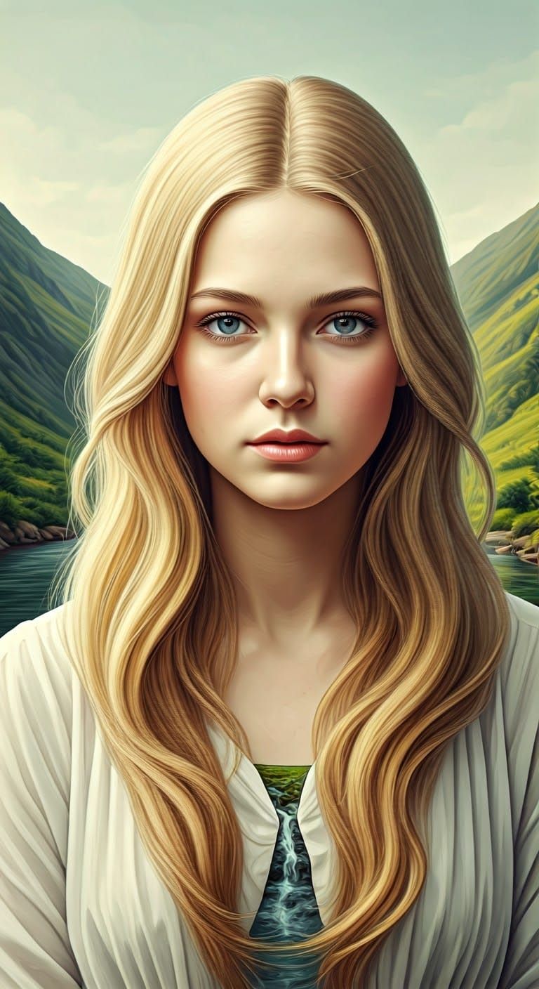 Ethereal Blonde Woman in Dreamy Alphonse Mucha Style